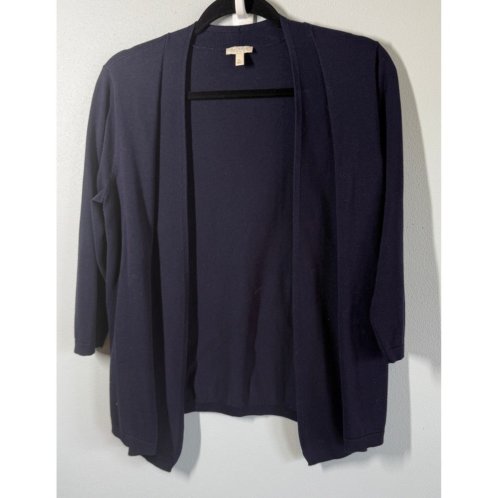 Talbots Navy Blue Open Front Cardigan Sweater Petite Small 3/4 Sleeve‎ Knit